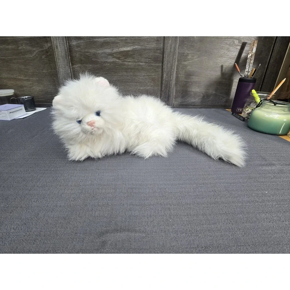 A&A Plush White Persian Cat Kitten Stuffed Animal Long Hair Blue Eyes